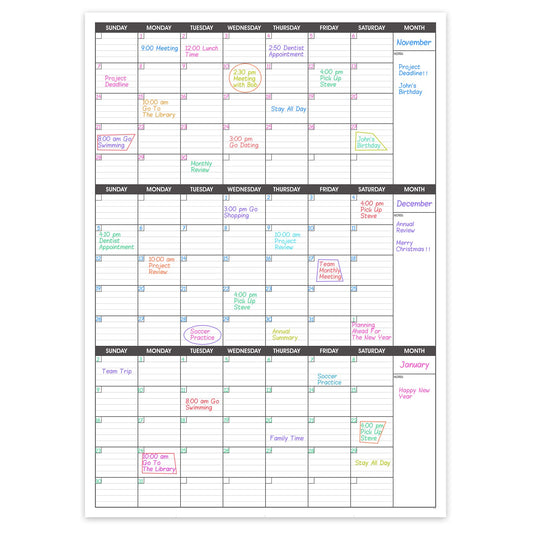 Large Dry Erase Calendar for Wall,3 Month Vertical Wall Calendar, Blank Reusable Monthly Quarterly Calendar Planner Undated, 27.8"x41" Whiteboard Calendar, Office, Classroom
