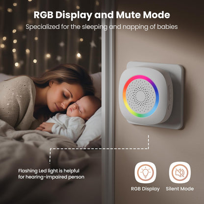 TECKNET Wireless Motion Sensor Door Chime - 61 Melodies & 120dB, 6m/110° PIR Detection & 1000ft Range, RGB Light with 5 Volume Levels, Easy Install for Home/Business/Store Security & Elderly Care