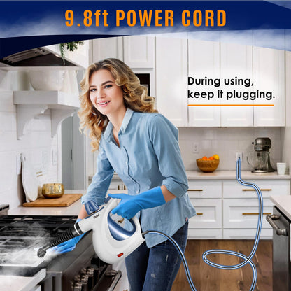 Pressurized Handheld Multi-Surface Natural Steam Cleaner with 12 pcs Accessories, Multi-Purpose Steamer for Home Use, Steamer for Cleaning Floor, Upholstery, Grout and Car (Grey)