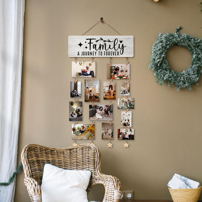 ELMCH Family Picture Frame Photo Hanging Display with Clips, Family Reunion Gifts, Families a Journey to Forever Picture Board Photo Holder for Wall Decor