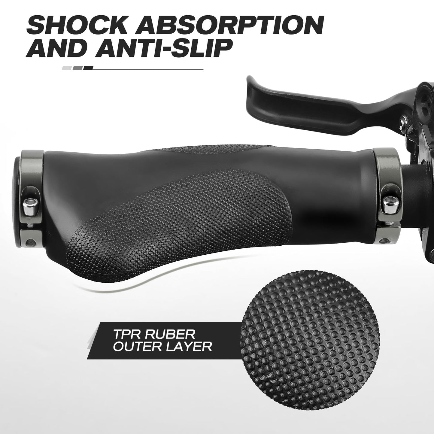 GXCROR Ergonomic Bike Grips with Anti-Slip Dot Design | Shock-Absorbing Rubber Handlebar Grips for Mountain Bikes | 130mm Locking MTB Grips
