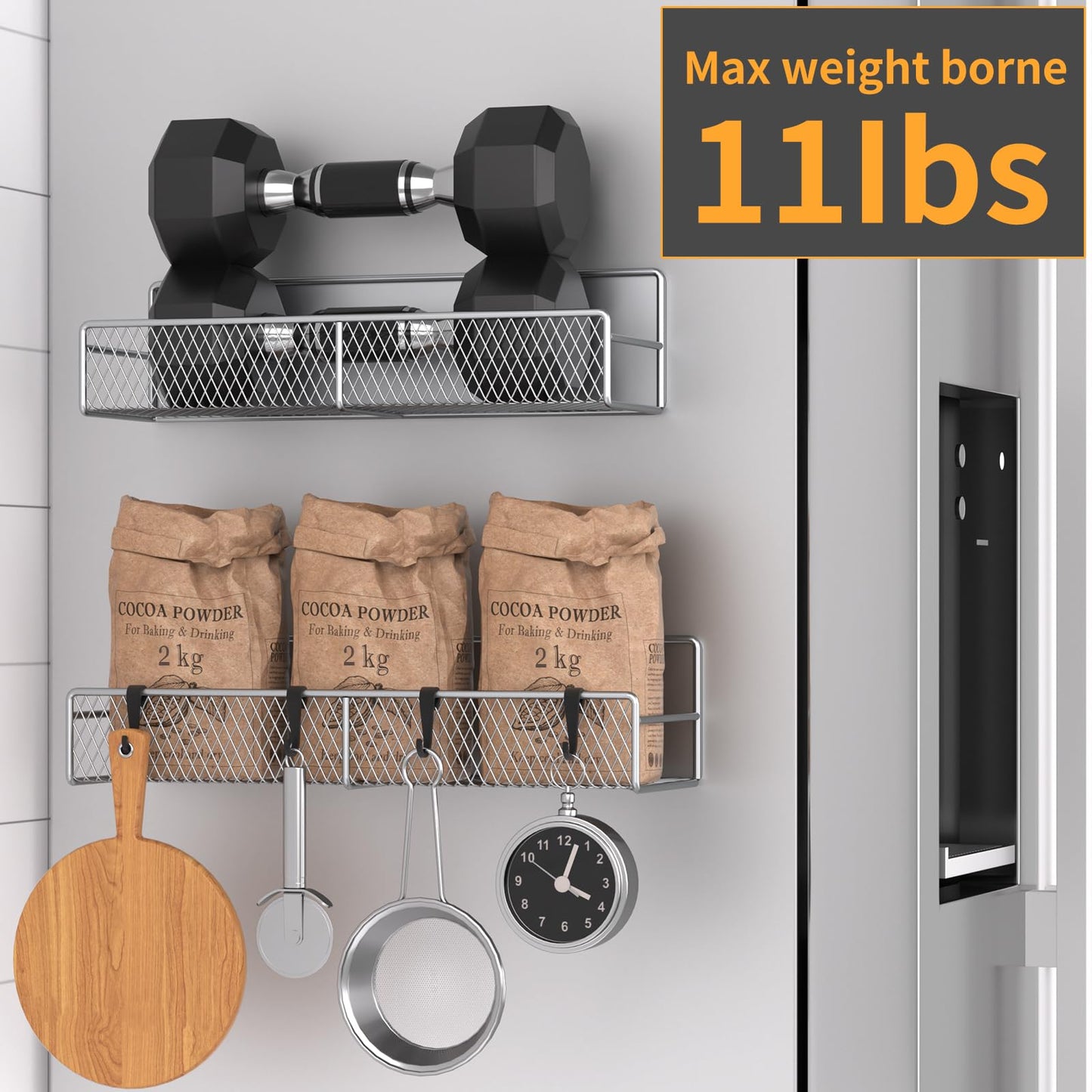 Magnetic Spice Rack for Refrigerator, 6 Pack 100% Metal Strong Magnet Shelf, Space Saving Spice Organizer, Home Kitchen Laundry Room Storage Organization W/ Paper Towel Holder, Utensils Racks (Grey)