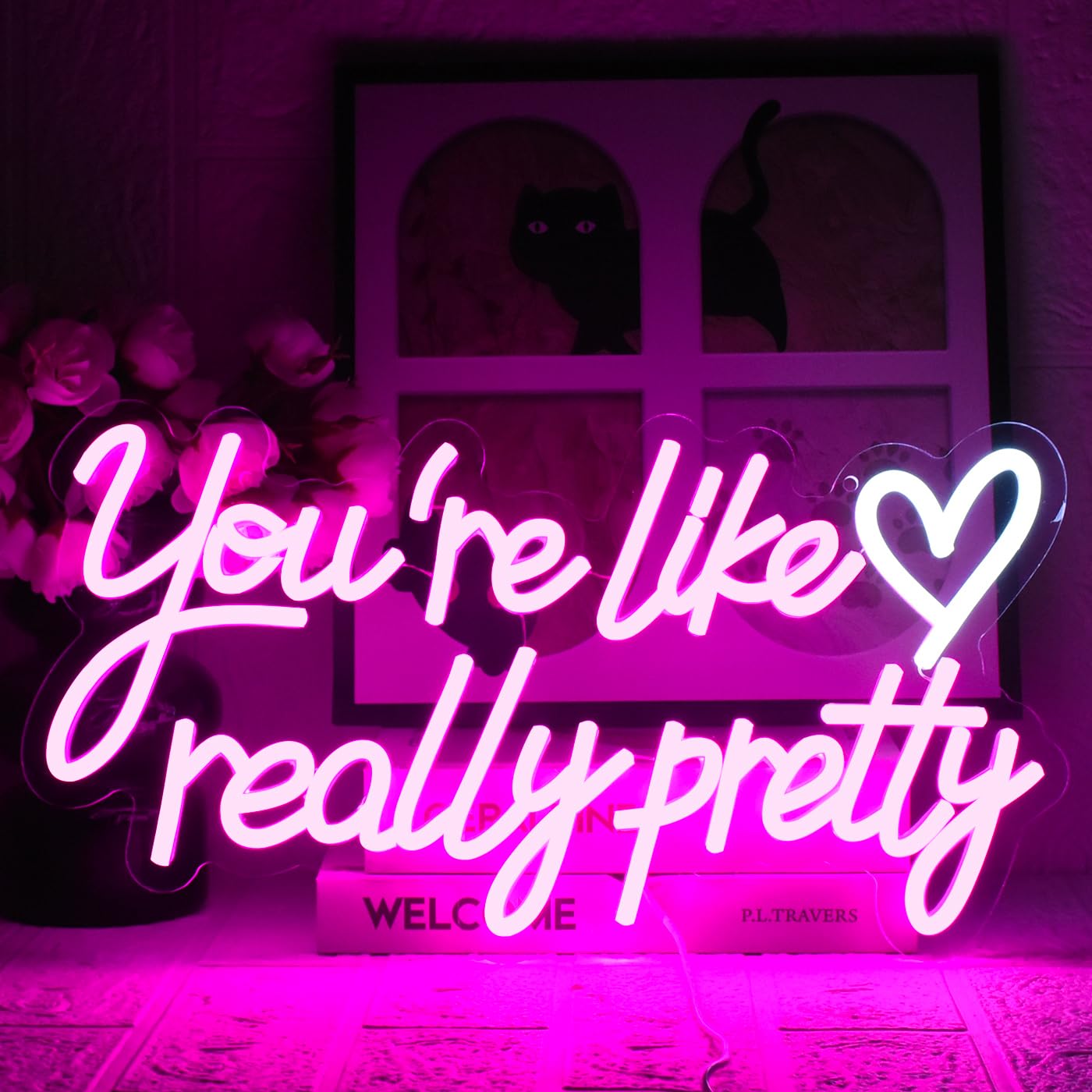 UExnkj-Y You're Like Really Pretty Neon Sign, Neon Signs for Wall Decor, Pink Led Neon Light for Wall Decor, USB Dimmable Led Neon Light Sign for Wedding, Bedroom, Home Decor
