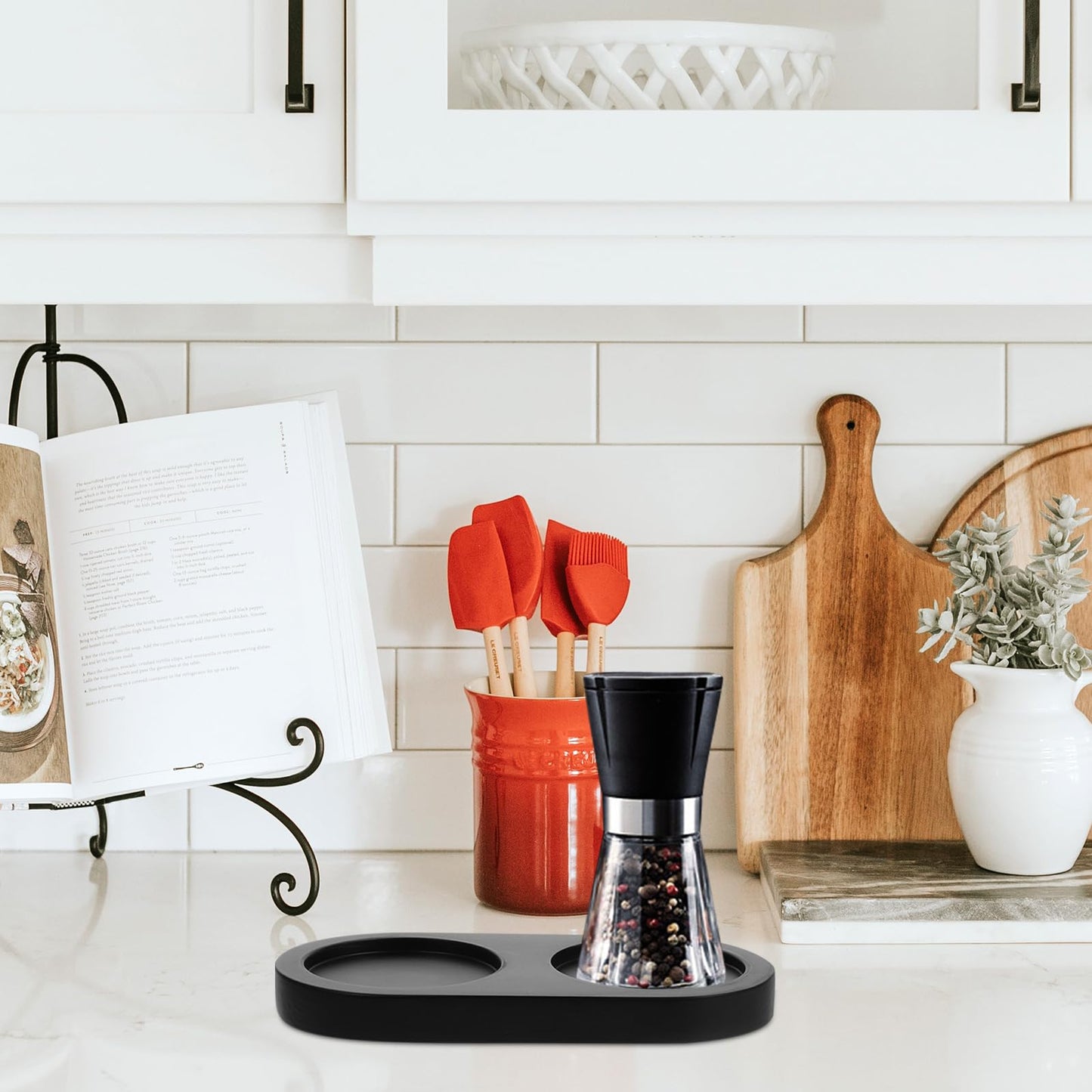 Luxshiny Salt and Pepper Mill Tray, Wooden Salt Pepper Grinder Accessories (Inner Dia 2.28 inch / 5.8cm) fit many Mills & Shakers Black