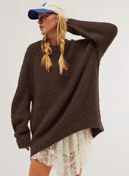 Beaully Women's Oversized Long Sleeve Crewneck Fuzzy Knit Warm Sweaters 2025 Fall Pullover Sweater Tops