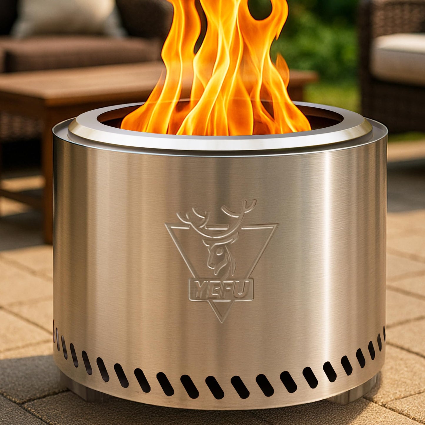 YEFU Fire Pit with Removable Ash-Pan: Smokeless Firepit 304 Stainless Steel Material - Outdoor Fire Pit Silver 19 inch - Smokeless Firepit for Outside Outdoor Patio Camping Backyard