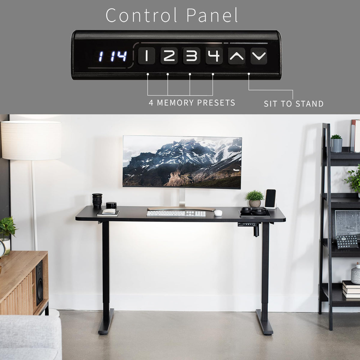 VIVO Electric 60 x 24 in Standing Desk, Memory Height Adjustment, 1B Series, Holds 220 lbs, One-Piece Black Top, Black Frame, DESK-KIT-1B6B