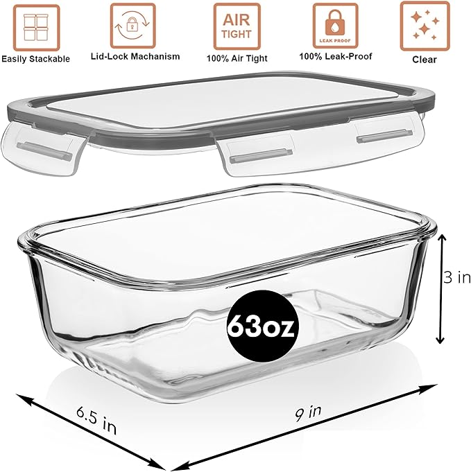 8 Cups/ 63 Oz 4 Piece Large Glass Food Storage/ Baking Containers