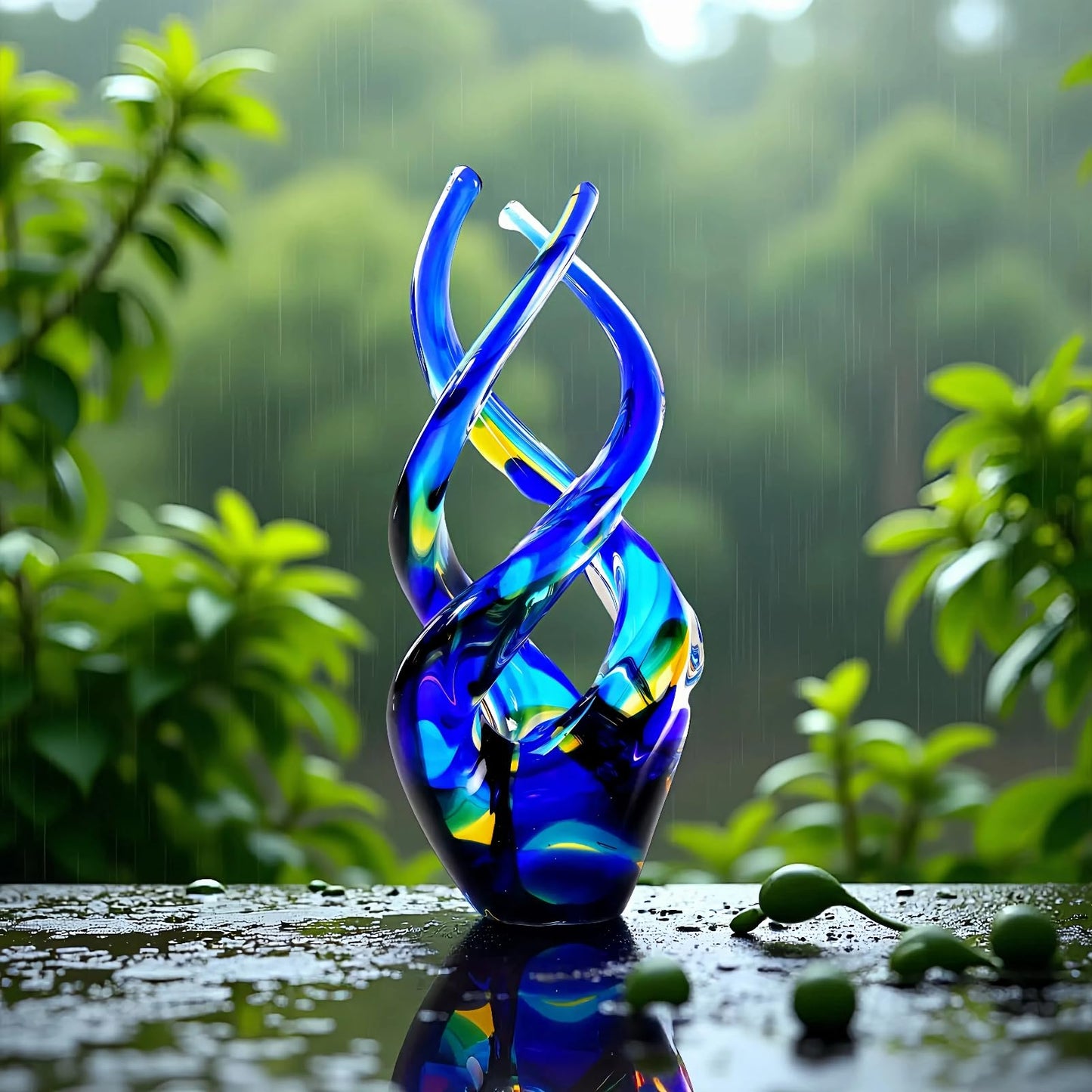 Mysphex Hand Blown Glass Decor - Cobalt Blue Glass Sculpture - Ocean Theme Spiral Kinetic Figurine, Light Reactive Gradient Decor for Home Office Garden, Ideal Gift for All Occasions