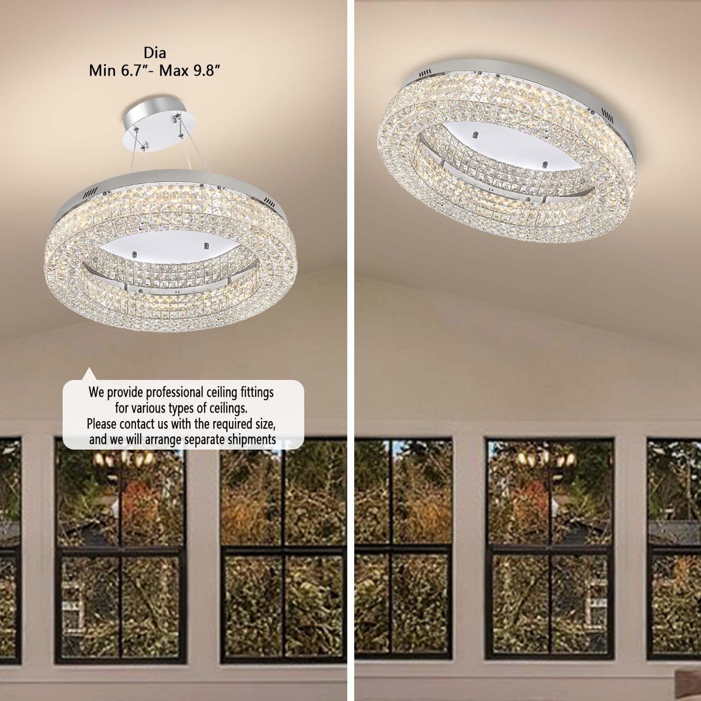 ykolupty 24" Crystal Chandeliers,Round Chandelier for Living Room Modern Ceiling Chandelier Flush Mount Ceiling Light Fixtures for Foyer Bedrooms Dining Room Hallway
