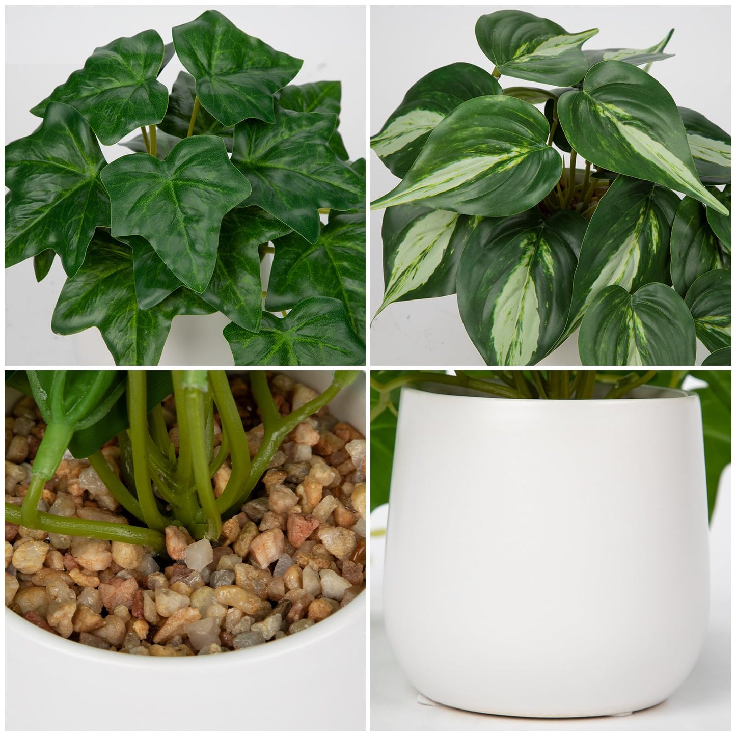 GnFlus Fake Plants Set of 2 Artificial Plants Faux Ivy Pothos with White Ceramic Pots Fake Potted Plants Artificial Decor for Home Bathroom Shelf Desk Indoor