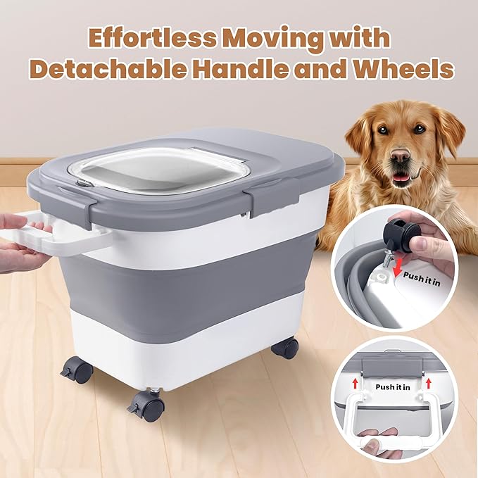 15-23 Lbs Airtight Dog Food Storage Container, Collapsible Dog Food Container