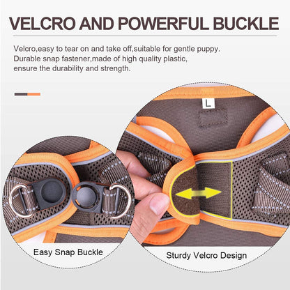 Suredoo Soft Mesh Dog Harness and Leash Set, Step-in Reflective Breathable Comfort Padded Quick Dry Pet Puppy Vest Harness for Extra-Small/Small Medium Dogs and Cats (Brown, XXS)