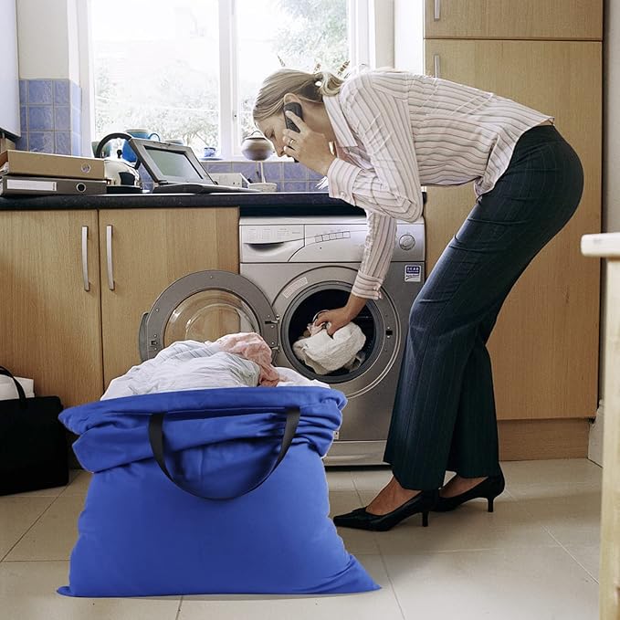 Cotton Canvas Laundry Bag with Handles & Drawstring Straps, Heavy Duty Extra