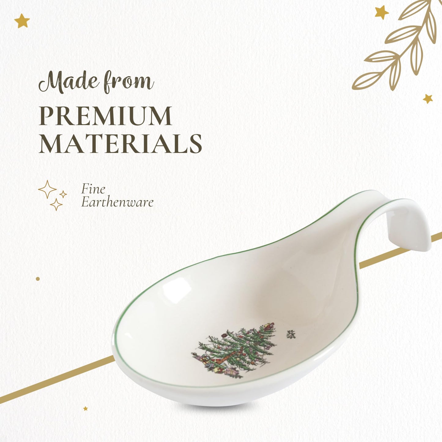 Spode Christmas Tree Spoon Rest, 12-Inch Festive Cooking Utensil Rest, Christmas Spatula & Ladle Holder for Kitchen Countertop, Fine Earthenware, Dishwasher Safe Holiday Kitchen Accessory