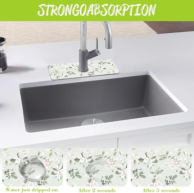 Sink Splash Guard Faucet Mat Petunias Flowers and Butterflies Absorbent Fast