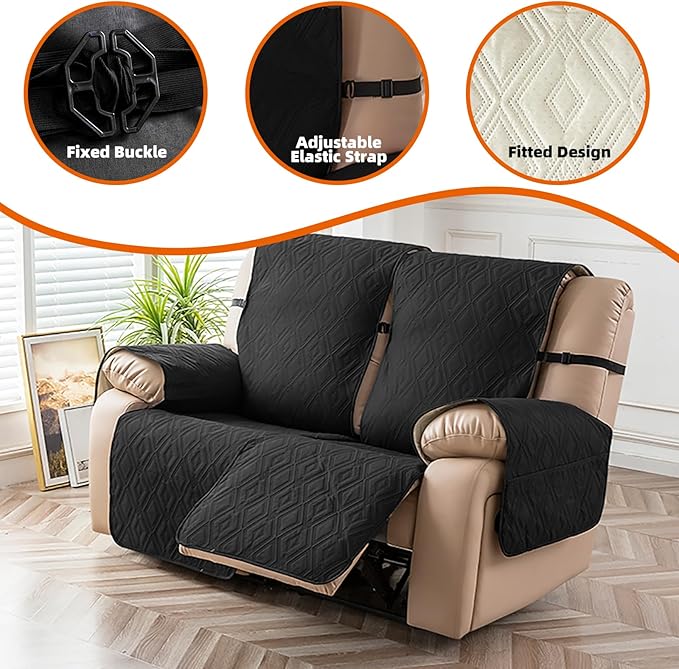 Genina Black Waterproof Loveseat Recliner Cover, Sofa Cover