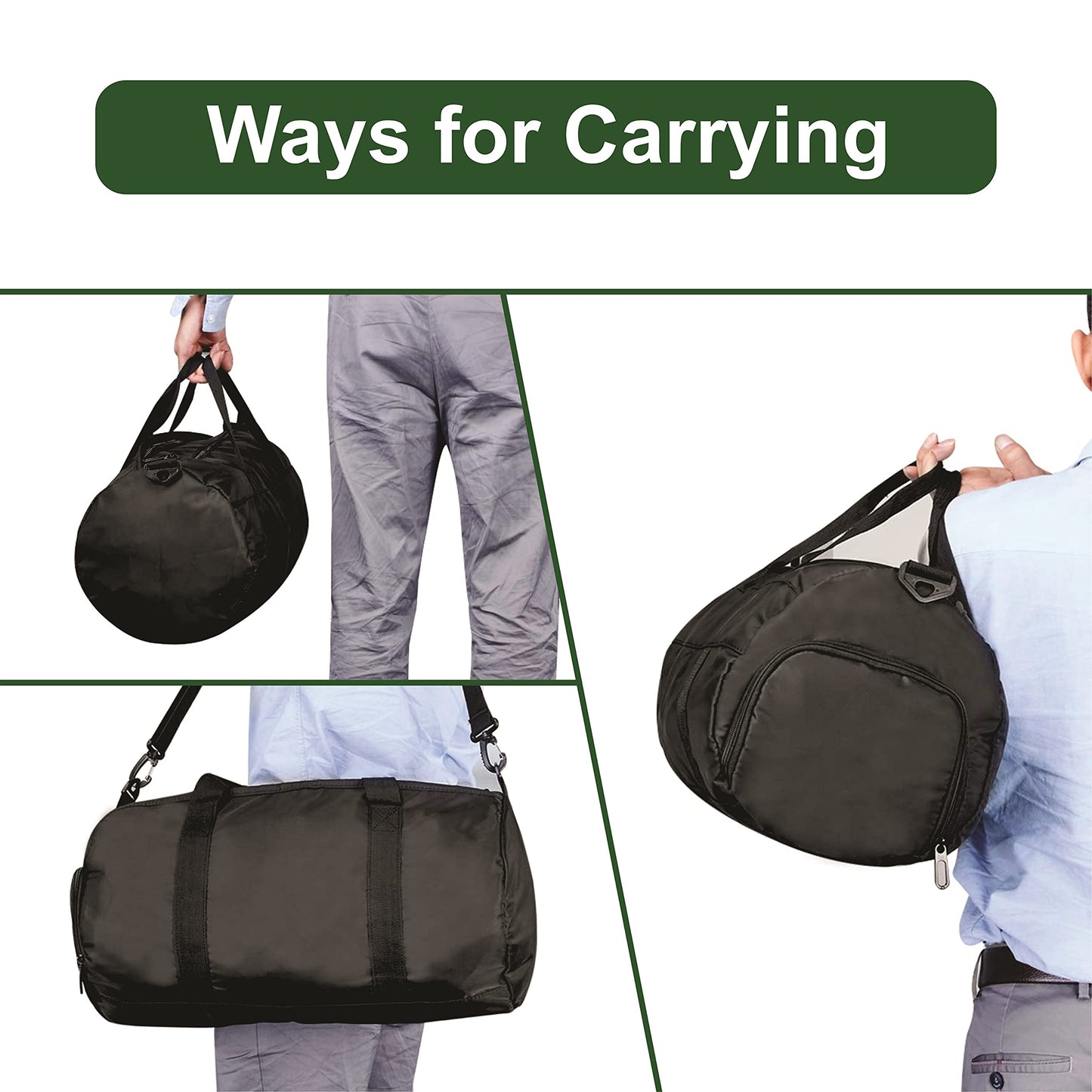 Gym Duffle Bag with Shoe Compartment Foldable Men Women Travel Fitness Holdall Barrel Sports Bags - Shoulder Strap Swimming Football Basketball Tennis Luggage Weekender Light Weight Dry Bags (Black)