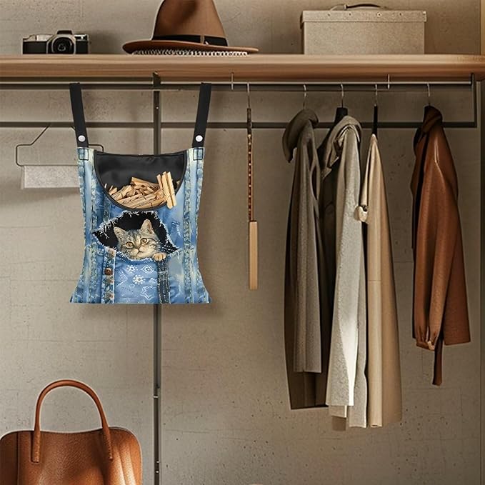2 Pcs Clothespin Bag, Cat Pin Bag