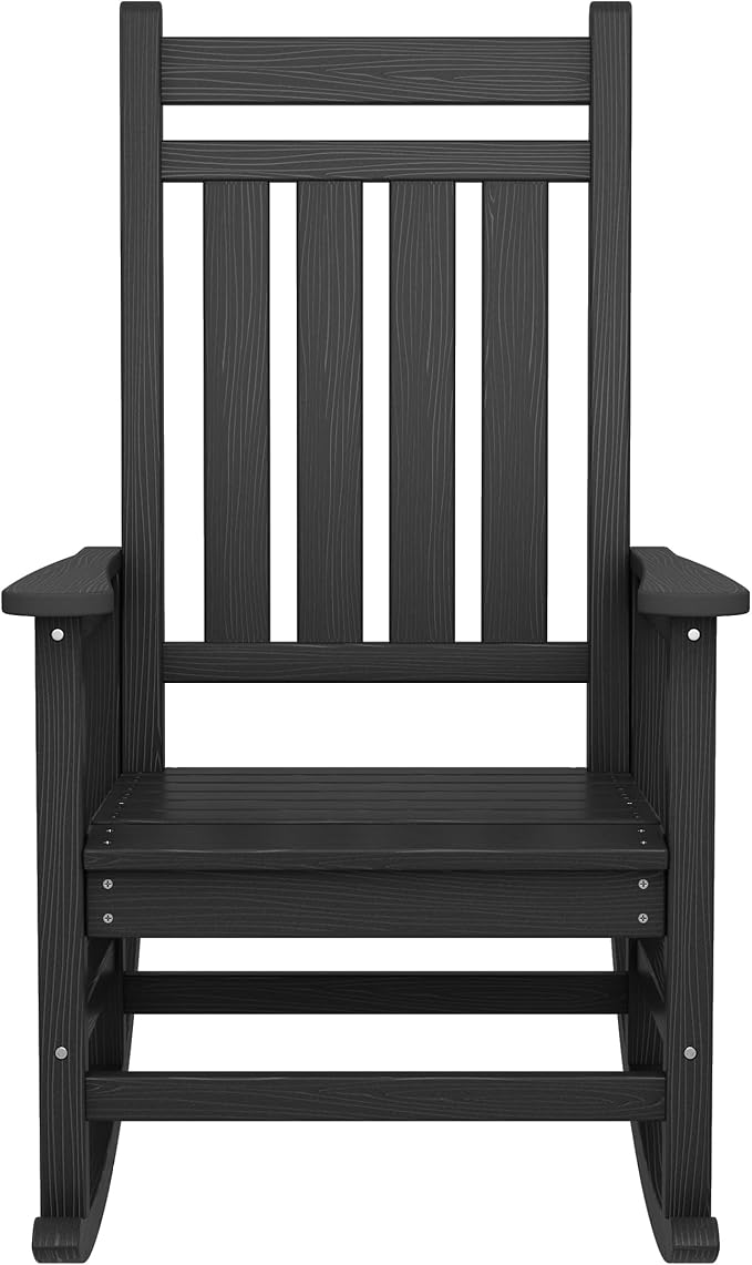 SERWALL Oversized Rocking Chair, Outdoor Rocking Chair for Adults, All Weather Resistant Porch Rocker for Lawn Garden, Black