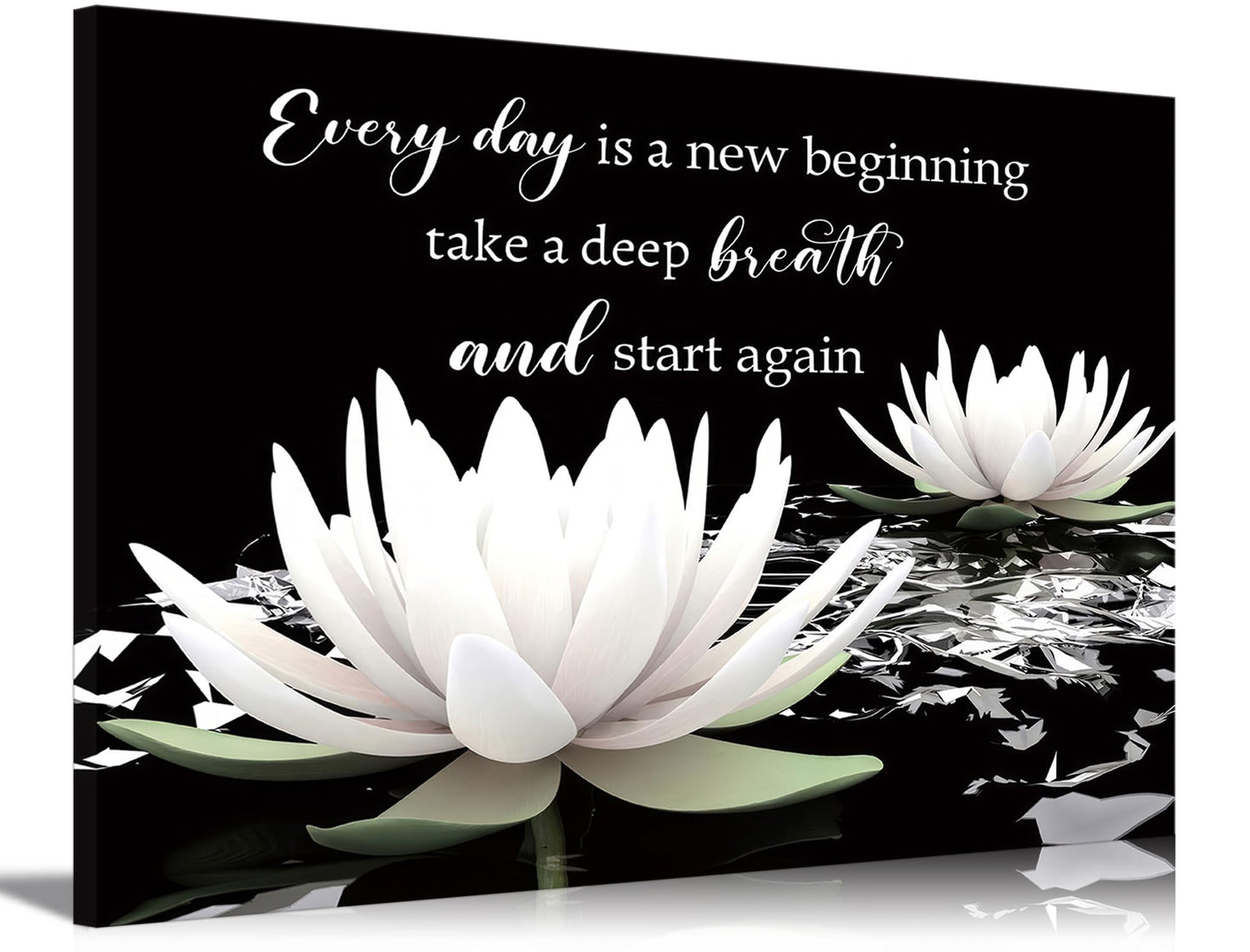 Zen White Lotus Canvas Wall Art On In Water Blooming White Lotus Picture Wall Decor Spiritual Meditation Poster Print Painting for Bathroom Room Modern Yoga Spiritual Spa Living Bedroom Decoration