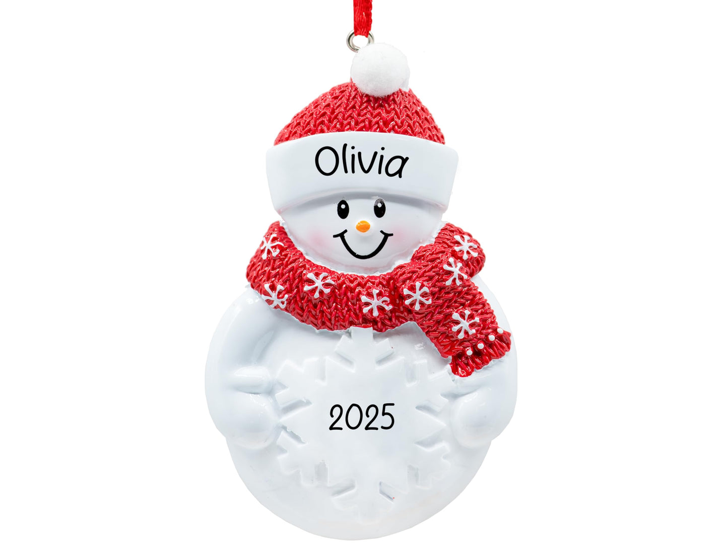 UniqXmas Personalized Snowman Figurine Christmas Ornament 2026 - Free Customization | Snowman with Snowflake Red Santa Hat & Scarf for Xmas Tree | Unique Keepsake - Custom Name & Year