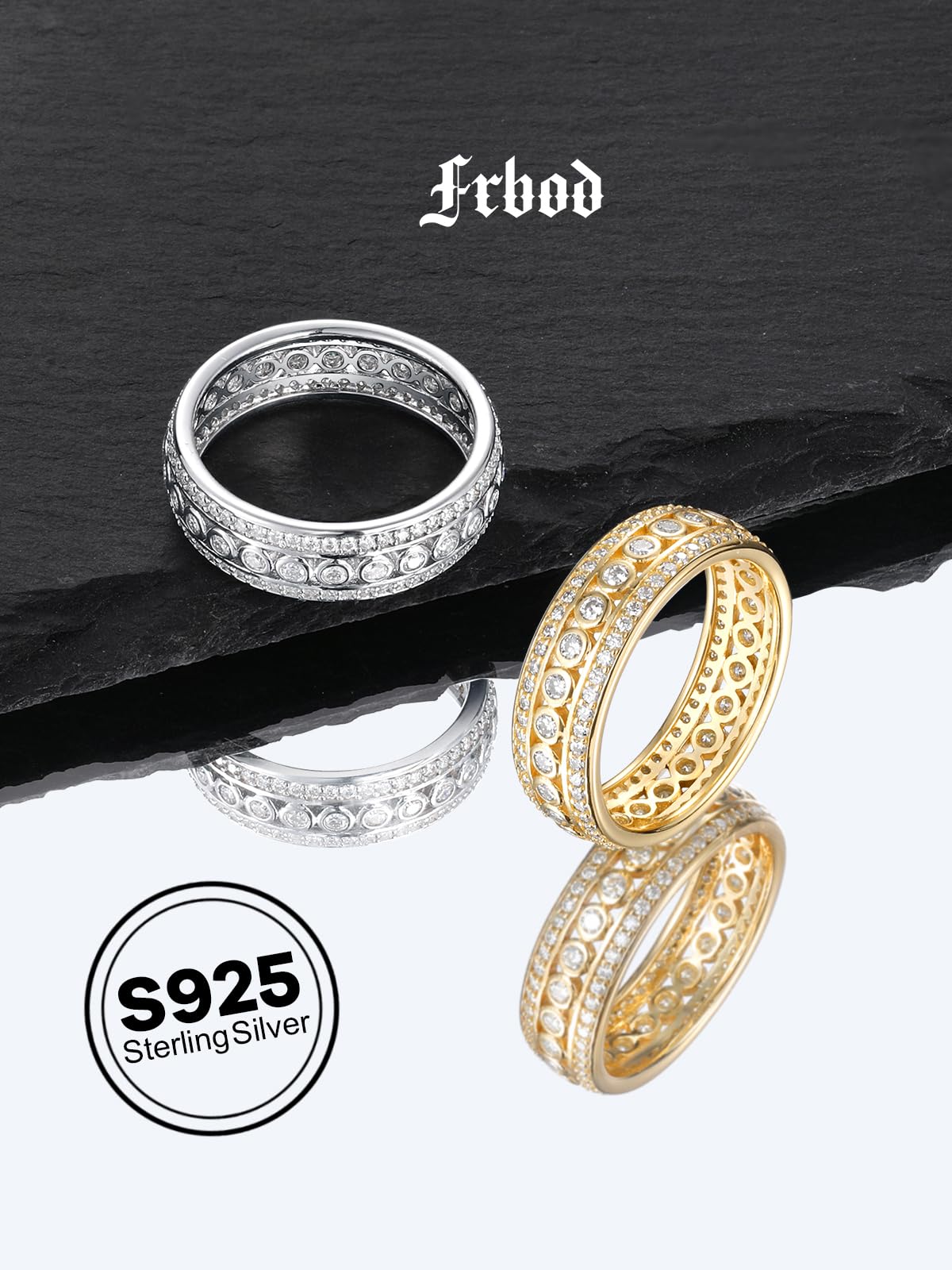 Frbod Chunky Moissanite Rings Eternity Diamond Band Hypoallergenic 925 Silver Rings for Women Promise Bezel Ring Size 6