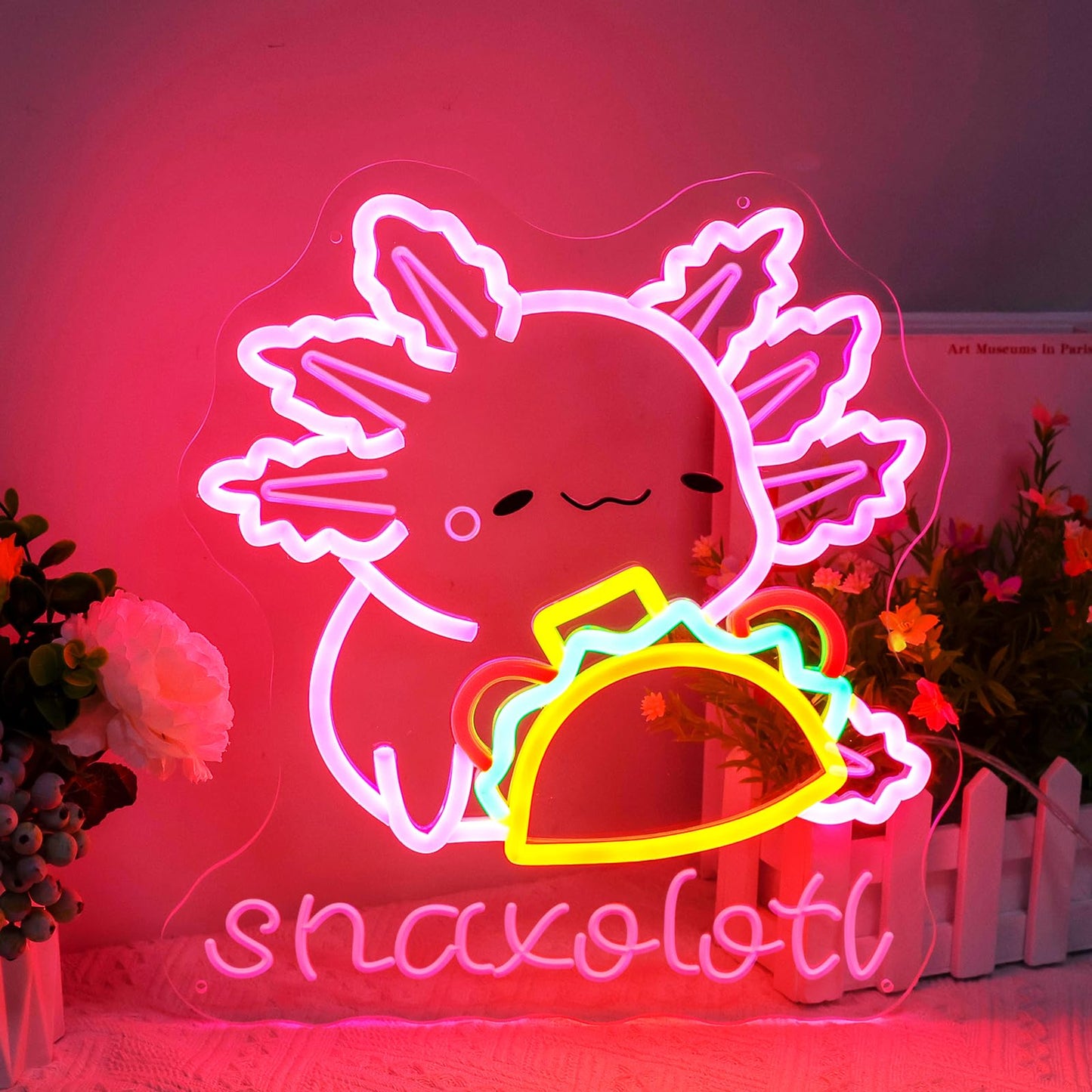 Snaxolotl Neon Sign, Dimmable Taco Axolotl LED Neon Light for Mexican Food pizzeria Restaurant Taco Bar Party Decor, for Girl’s Bedroom, Gift for Kids, Teens, and Axolotl Lovers