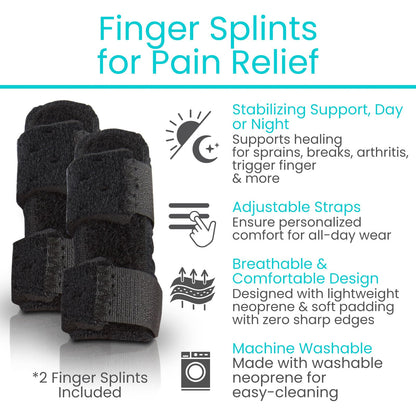 Vive Finger Splint (2 Pack) - Universal Finger Straightener - Broken and Trigger Finger Splints - Brace for Arthritis Pain and Support - Sprain Relief for Middle, Index, Ring, Pinky Fingers (Black)