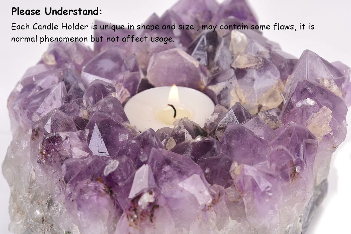 JIC Gem Amethyst Candle Holder Natural Purple Crystals Candle Stand Large Amethyst Tealight Candle Holders Home Decoration 5.5 Inch