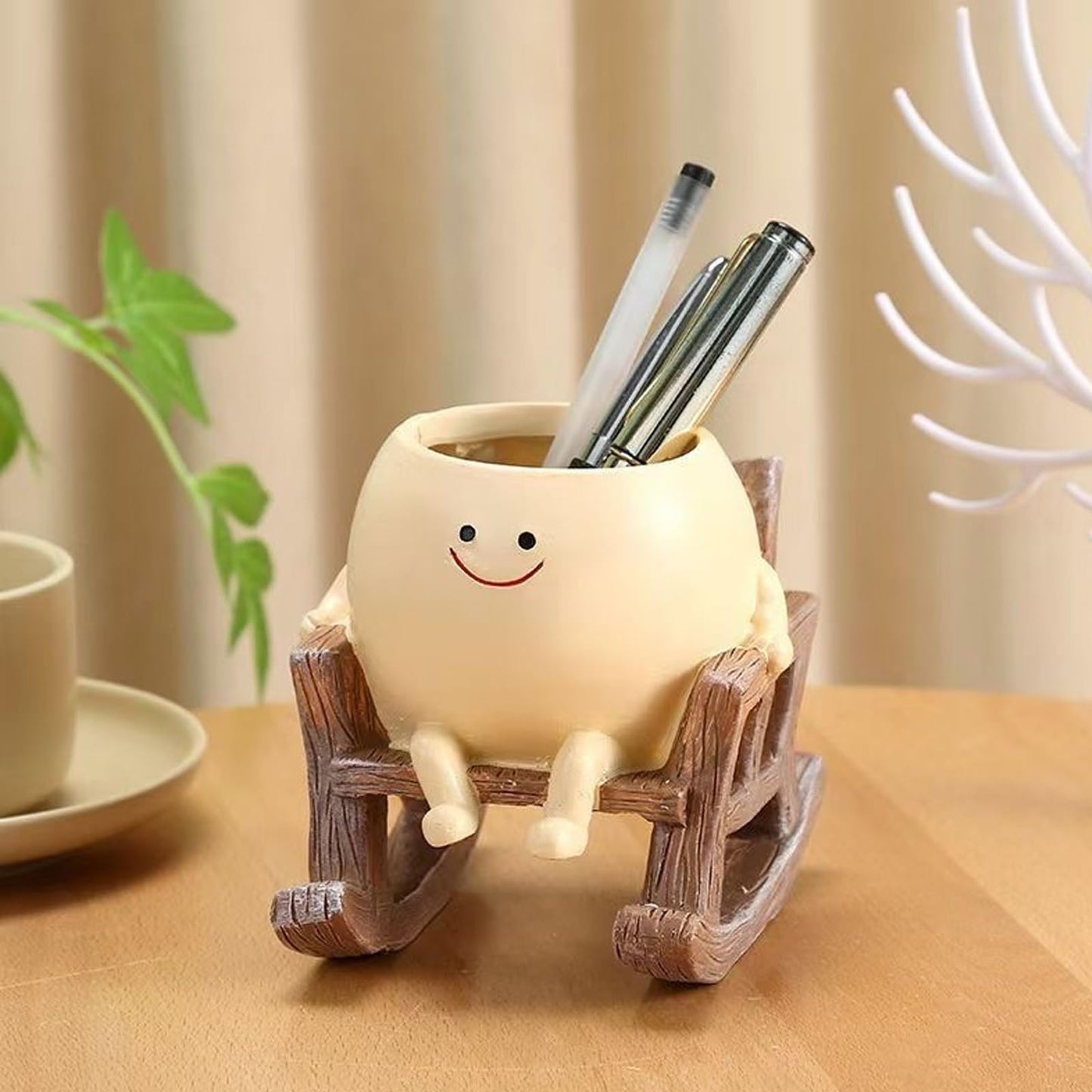 JaeyiTfu Rocking Chair Resin Planter - Cute Plant Pot - with Drainage Hole - Smiley Succulent Pot - for Garden - Lawn - Patio Indoor and Outdoor Use