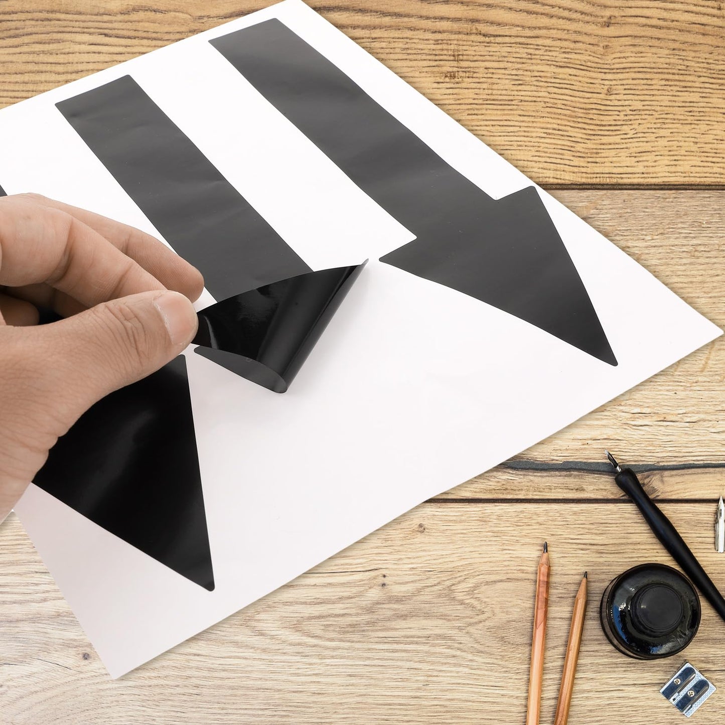 9 Pcs Black Arrow Stickers for Signs 7.8" Adhesive Arrows for Sign Large Vinyl Arrow Stickers Waterproof for Wall Marking Floor Road Instructions Arrows Marking (3 Sheets)