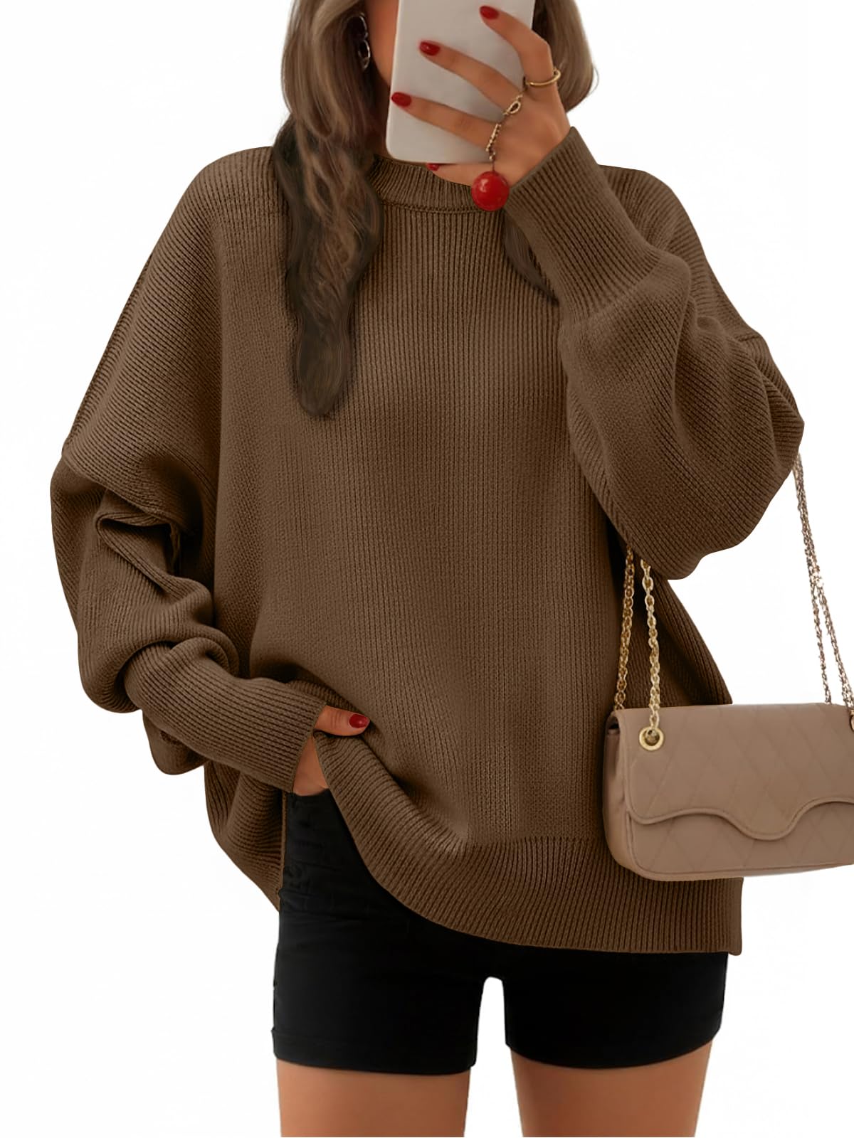 EFAN Women's Oversized Sweaters 2025 Fall Crewneck Batwing Sleeve Pullover Sweaters