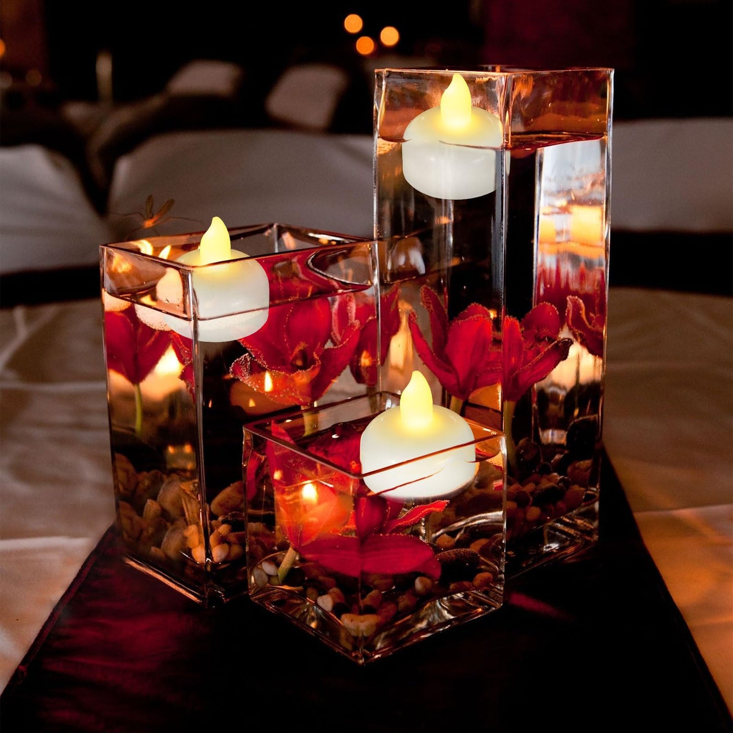 Yakpo 96 Pack Waterproof LED Floating Tea Lights, Flameless Flickering Battery Operated Outdoor Tealight Candles, White Water LED Votive Candle Bulk for Wedding Centerpiece Vase Halloween Decorations