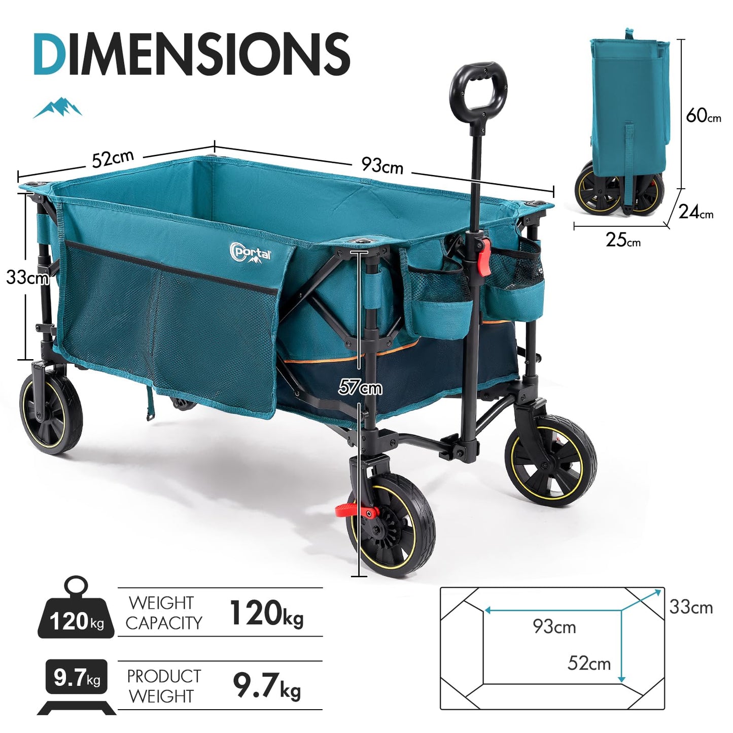 Portal Festival Trolley on Wheels Camping Trolley Cart with Brakes Heavy Duty Beach Wagon Pull along Collapsible Hand Truck Trailer Buggy for Picnic Garden Event Utility Pet 200L