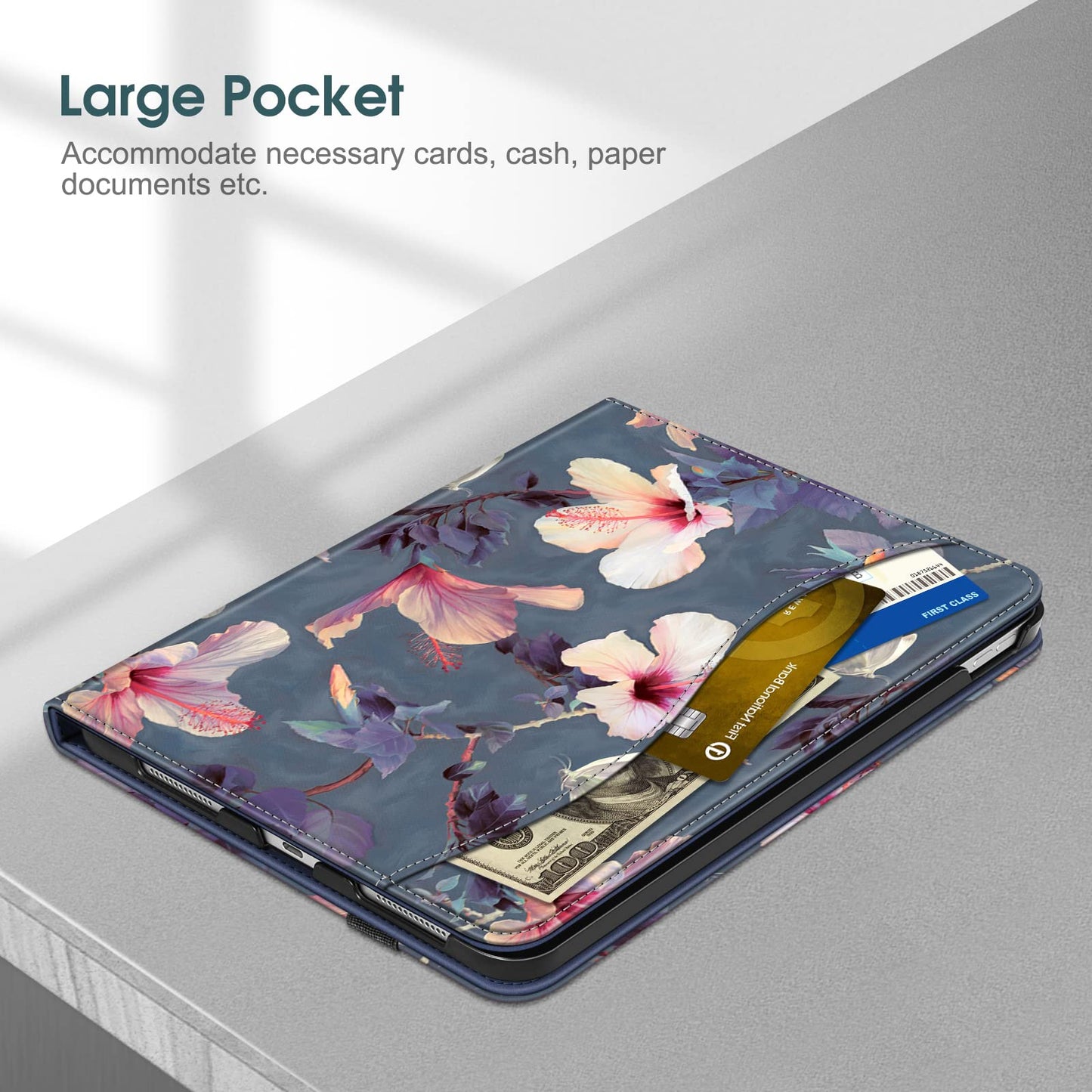 FINTIE Case for iPad (A16) 11th Generation 11 Inch (2025), iPad 10th Generation 10.9 Inch (2022), Multi-Angle Viewing Stand Cover w/Pencil Holder & Pocket, Auto Sleep/Wake, Blooming Hibiscus
