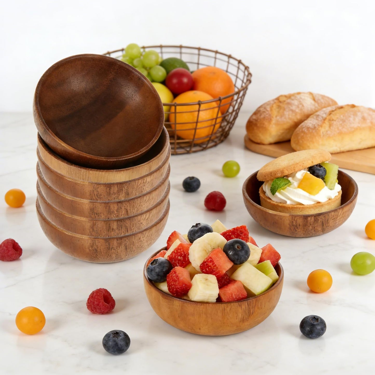 GBACHOOSE 10 Pack Small Wooden Bowls, 4 Inch Acacia Wood Bowls for Snacks, Nuts, Candy, Dipping Sauce, Condiments, Appetizers, Charcuterie Boards and Food Prep, Natural Brown