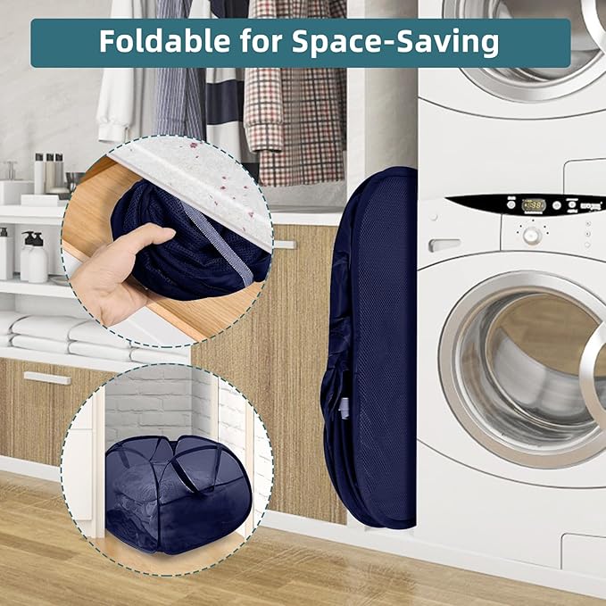 2 Pack Collapsible Foldable Laundry Baskets, 90L Large Durable Mesh Pop Up