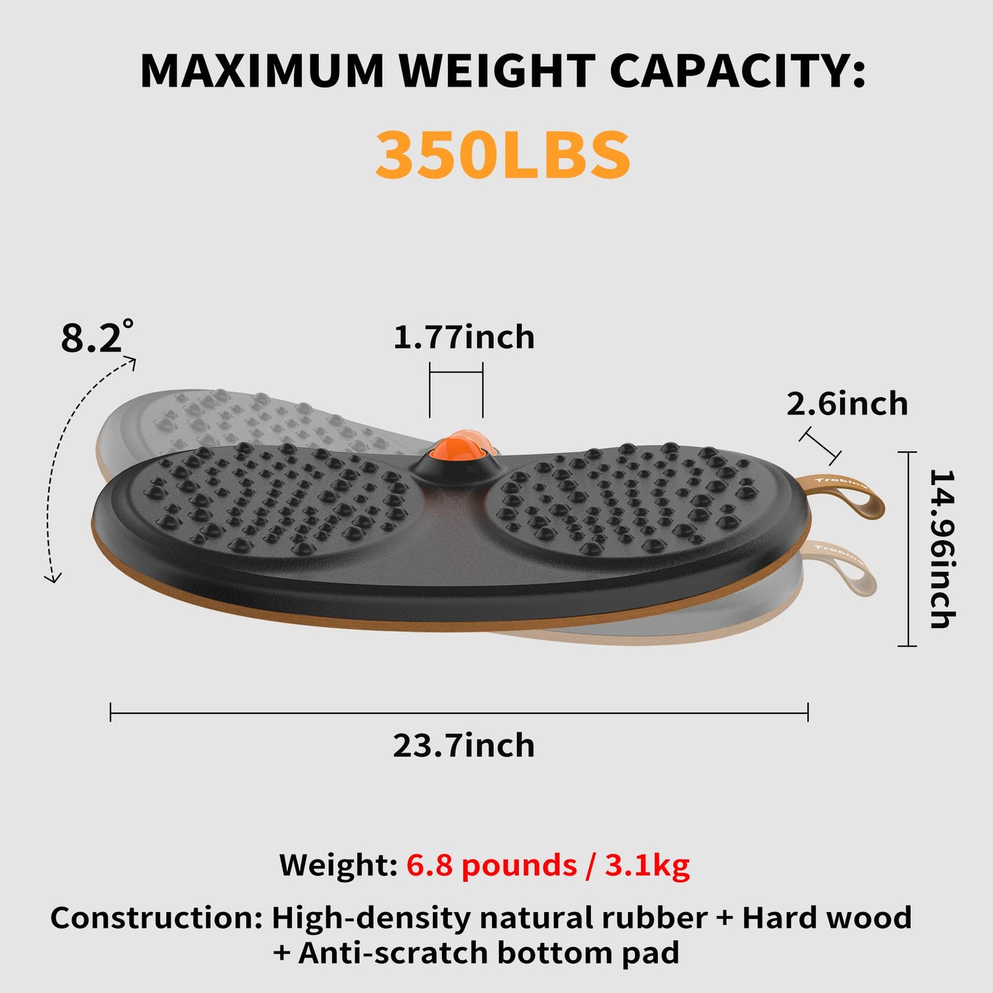 Trobing Standing Desk Mat Balance Board with Rollerball, Wooden Wobble Anti Fatigue Mat Balance Board for Standing Desk, Home Office Non-Slip Comfort Floor Mat to Relieve Foot, Knee, and Back Pain