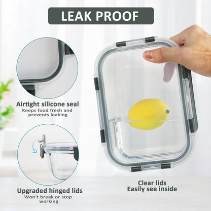 [10-Pack]Glass Meal Prep Containers -MCIRCO Food Storage Containers with Lifetime Lasting Snap Locking Lids, Airtight Lunch Containers, Microwave, Oven, Freezer and Dishwasher
