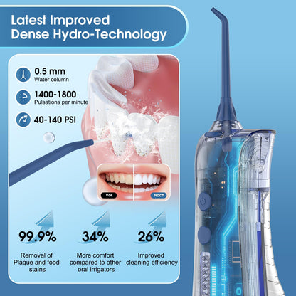 Leominor Water Dental Flosser - 5 Modes Cordless Portable Oral Irrigator, IPX7 Waterproof, Rechargeable Teeth Cleaner Upgrade Datchable Tank Professional Flossing Cleaning Pick for Home Travel (Black)