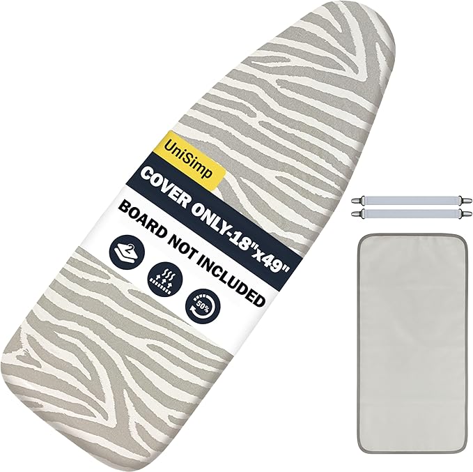 Ironing Board Cover and Pad 18"x49" Extra Thick Natural Cotton, Scorch and