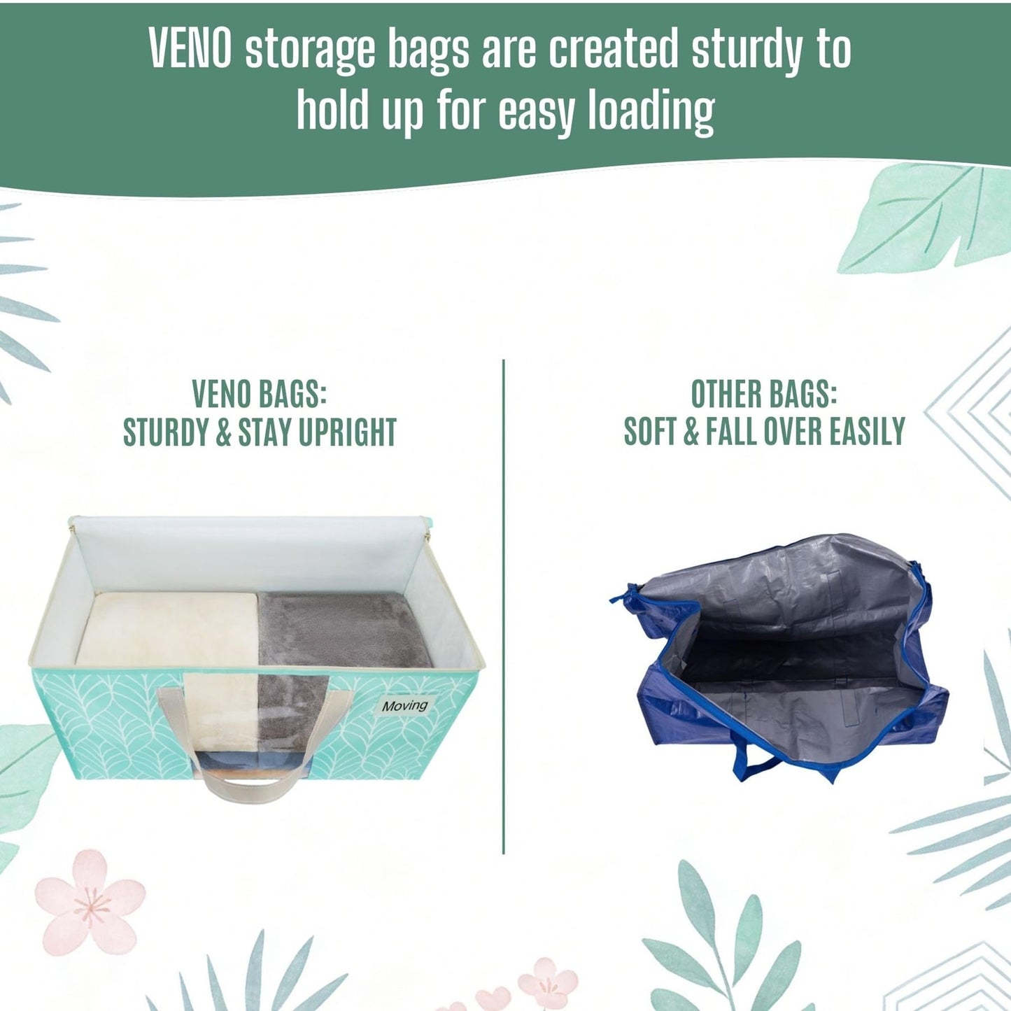 VENO 6 Pack Heavy Duty Moving Bags, Clothes and Comforter Storage Bags with Clear Window, College Dorm Essentials Packing Supplies, Foldable Boxes Alternative (Evergreen, 6 Pack)
