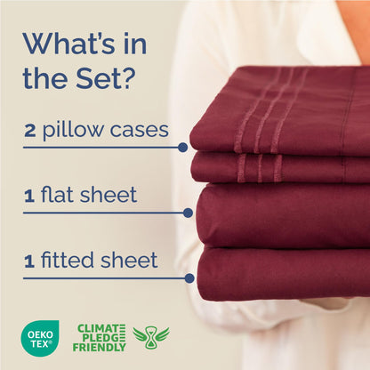 Full Size 4 Piece Sheet Set - Comfy Breathable & Cooling Sheets - Hotel Luxury Bed Sheets for Women & Men - Deep Pockets, Easy-Fit, Extra Soft & Wrinkle Free Sheets - Burgundy Oeko-Tex Bed Sheet Set