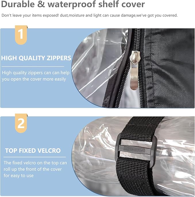 Waterproof Shelf Cover,Outdoor 600D Heavy Duty Dustproof Storage Shelves Cover,48''x18''x72'' Shelf Covers for Wire Shelving with Zippers,Storage Rack Covers with Clear Front