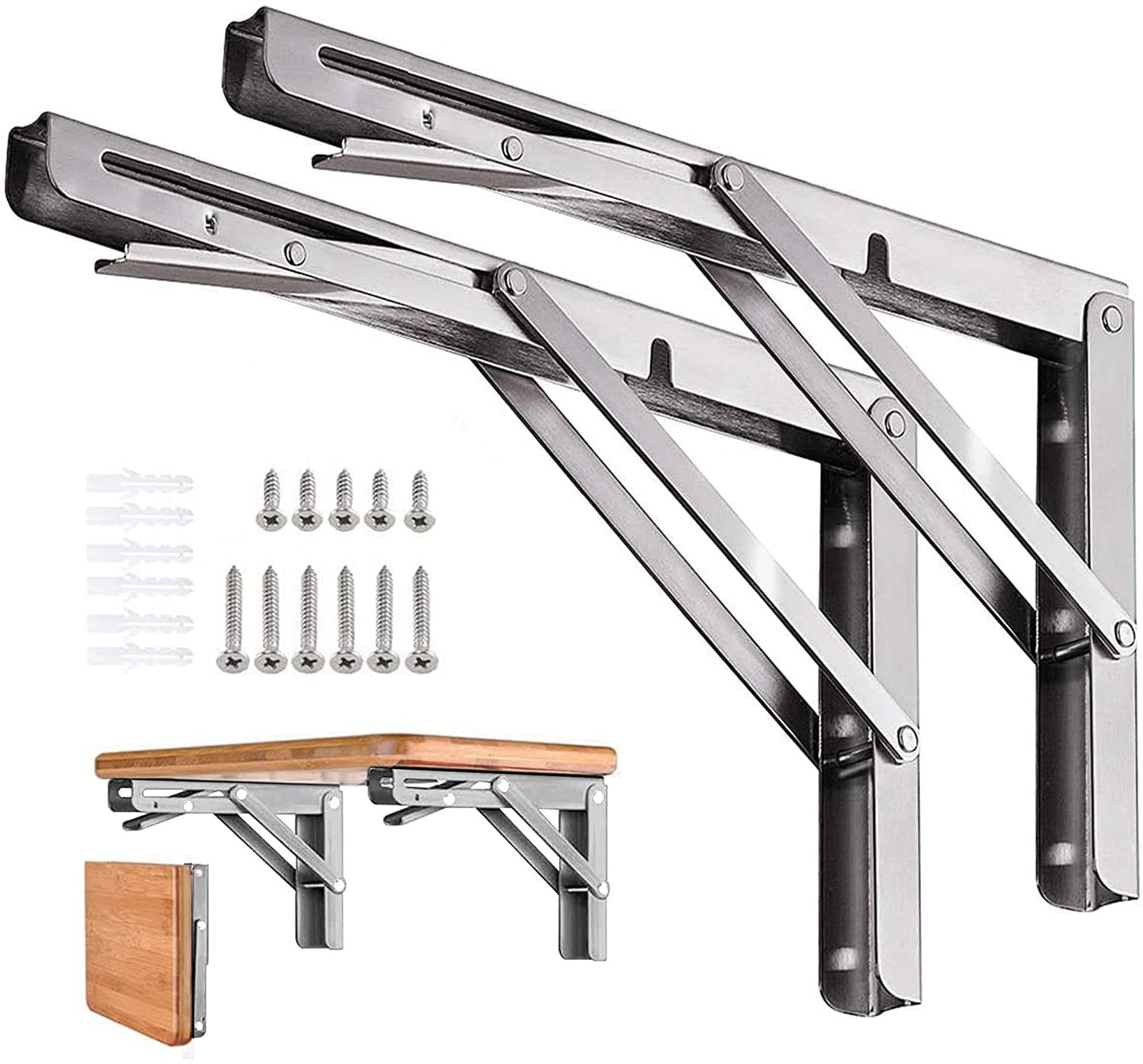 Folding Shelf Brackets - 24 Inch 2 Pcs Heavy Duty Metal Collapsible Triangle Shelf Bracket, DIY Wall Mounted Shelf Bracket, Space Saving for Bench Table