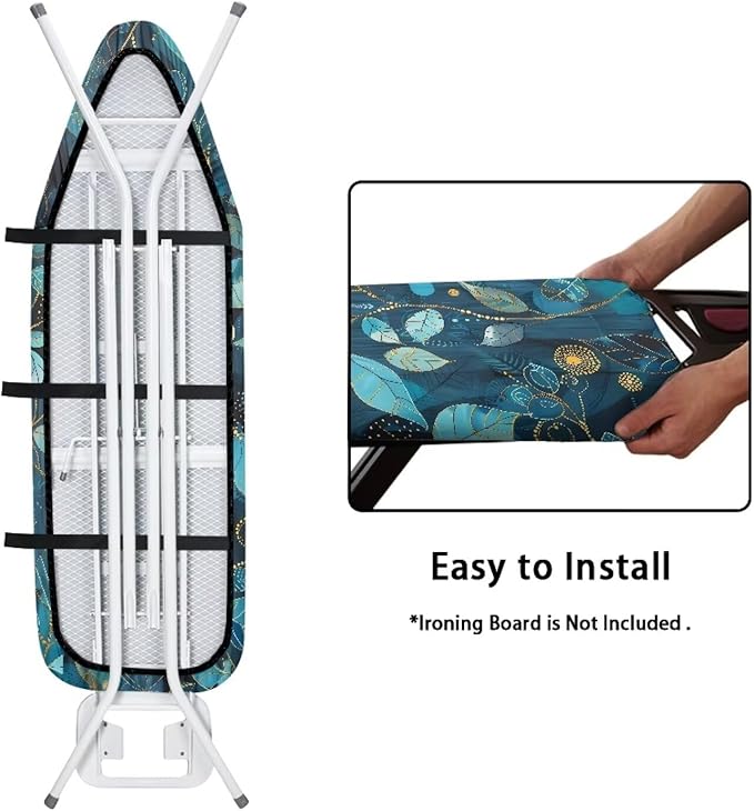 Blue Leaves Ironing Board Cover and Pad, Resist Scorching and Staining