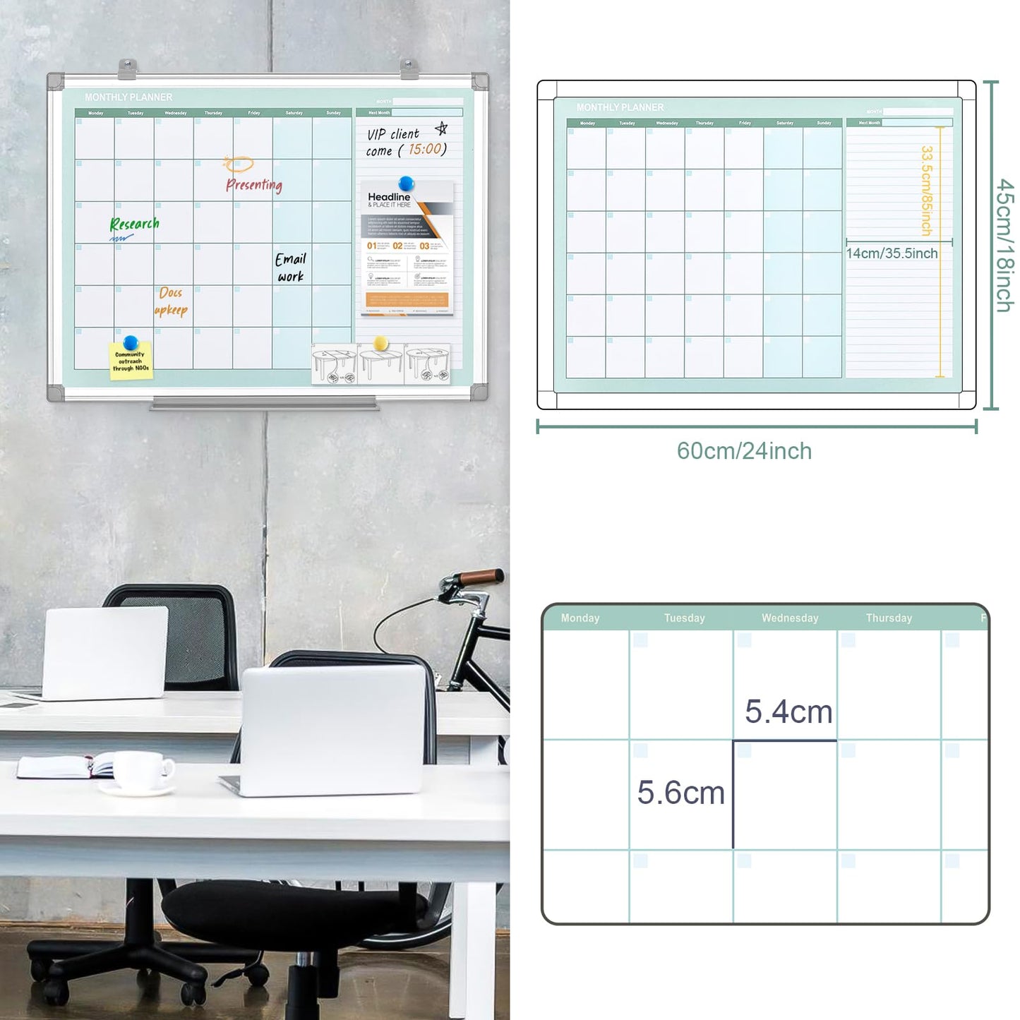 MAKELLO Magnetic Whiteboard Calendar Monthly Planner for Wall, Office, Classroom, Kitchen and Bedroom, 60x45cm