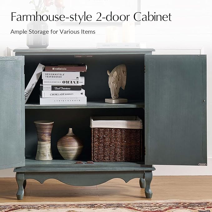 Solid Wood Sideboard with Adjustable Feet, 2 Shelves Storage Accent Cabinet