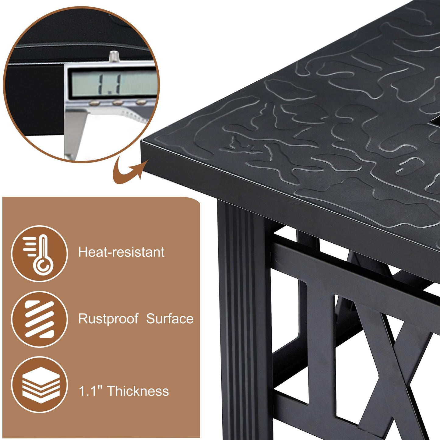VECELO Propane Fire Pit, 30 Inch Outdoor Gas Fire Table, 50,000 BTU Square Firepit with Lid and Lava Rock, Adjustable Flame Steel Fire Table for Outdoor, Patio, Backyard, Party, Black